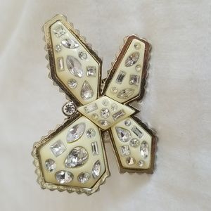 Silver Ivory Mosaic Rhinestone Butterfly Stretch Ring
